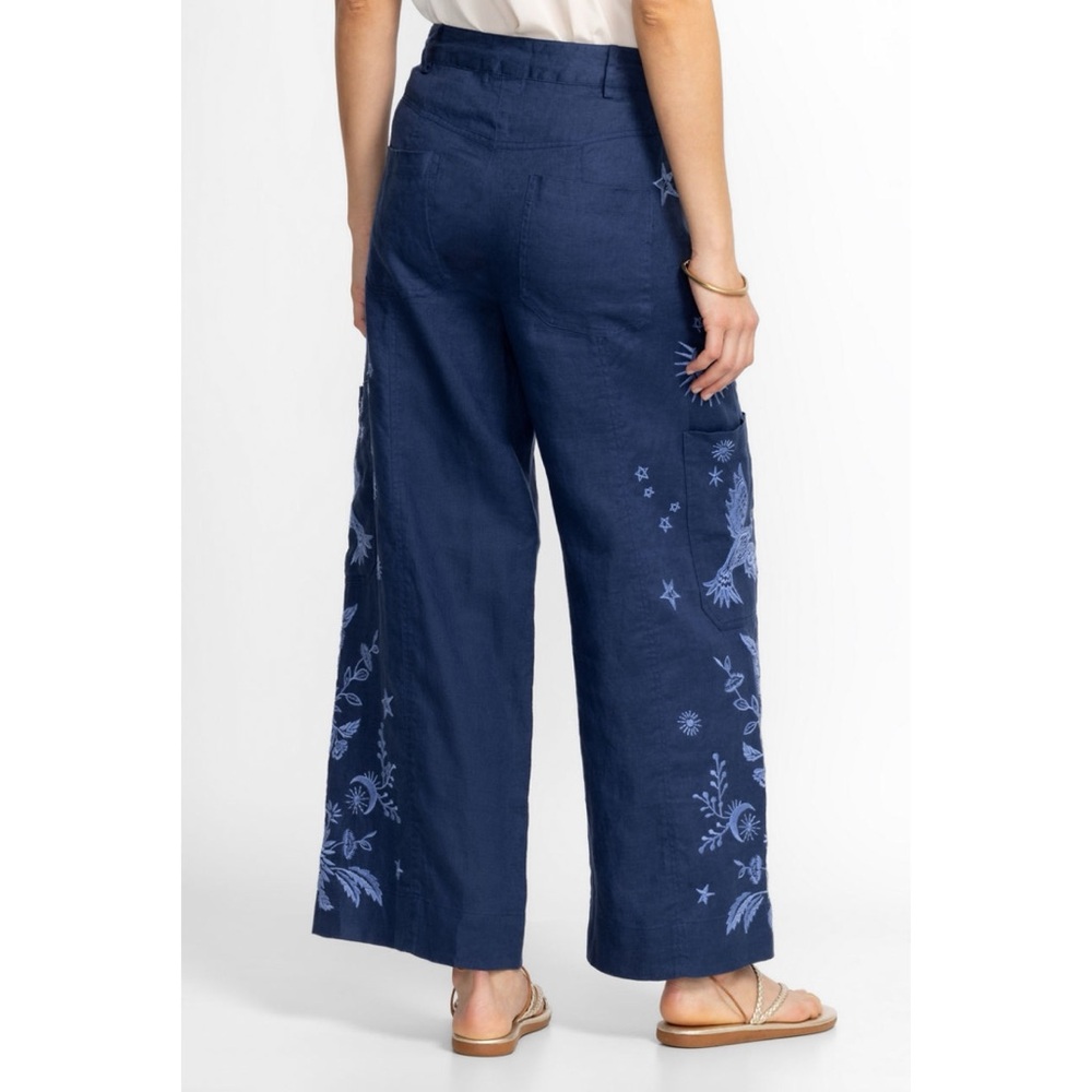 Johnny Was JW Los Angeles Oleander Linen Wide Leg Cropped Pants Embroidered Sz 6 - Picture 3 of 14